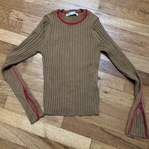 Ribbed Sweater with Red Piped Detailing